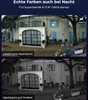 A split image showing a house at night, with the top half displaying color night vision and the bottom half displaying black and white night vision. Podgląd zdjęcia produktu