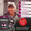 A woman wearing a headband smiles while looking away from the camera. In the foreground, a product box and other game components are displayed. Produktbild-Vorschau