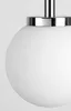 A close-up shot of the top part of a white spherical lamp shade with a silver metal band around the top. Náhľad obrázku produktu