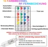 A remote control for LED lights with various buttons and labels in German. Náhľad obrázku produktu