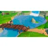 A scene from a video game showing characters on a wooden bridge over a body of water with a waterfall. Produktbild-Vorschau