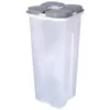 A clear, studio shot of a transparent food storage container with a gray and white lid. Produktbild-Vorschau