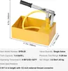 A yellow pressure testing pump with a hose and handle, shown with dimensions and specifications. Anteprima dell’immagine prodotto