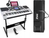 A keyboard set including a keyboard, stand, pedal, headphones, and a carrying case, displayed against a white background. Produktbild-Vorschau
