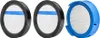 Three vacuum cleaner filters are displayed against a white background. Two filters are identical and have black frames with a white filter material and a blue stripe. The third filter has a blue plastic frame and a white pleated filter material. Produktbild-Vorschau