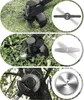 Collage showing different attachments for a string trimmer, including grass cutting blades and a saw blade for tree branches. Produktbild-Vorschau