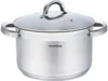 A stainless steel cooking pot with a glass lid and handles, set against a white background. Voir les images du produit