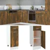 A kitchen scene with cabinets and appliances, and two separate images of kitchen cabinets. Náhled obrázku produktu