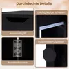 A collage of four close-up images showcasing details of a black furniture item, likely a table or cabinet, with German text labels. Náhľad obrázku produktu