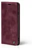 A burgundy flip case for a smartphone, shown from the side with the cover closed. Produktbild-Vorschau