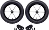 Two black bicycle wheels and two black mounting brackets are displayed against a white background. Produktbild-Vorschau