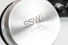 Close-up of the bottom of a stainless steel pot with branding and symbols etched into the surface. Anteprima dell’immagine prodotto