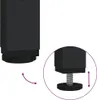 A close-up view of the adjustable foot of a black furniture leg, with an inset showing the screw mechanism for height adjustment. Produktbild-Vorschau