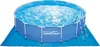 A blue above-ground swimming pool with a ladder, set up on a blue ground mat. Produktbild-Vorschau