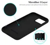 The inside of a black phone case is shown, with close-up insets highlighting the microfiber lining and the layered construction of the case. Anteprima dell’immagine prodotto