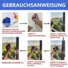 Anleitung für einen blauen und weißen magnetischen Fensterreiniger, die Schritte zum Anbringen des Sicherungsseils und zum Reinigen eines Fensters zeigt Náhľad obrázku produktu