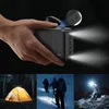 A collage showing a power bank with lights on, a tent at night, hikers in the snow, and a hiker with a headlamp. Produktbild-Vorschau