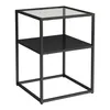 A black metal side table with a glass top and a shelf. Anteprima dell’immagine prodotto