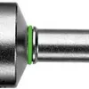 A close-up view of a metal tool with a green ring. Voir les images du produit