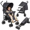 A collage of images showing a baby in a stroller, a stroller from the side, and a folded stroller. Produktbild-Vorschau