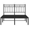 A black metal bed frame with a headboard, shown from the front against a white background. Produktbild-Vorschau
