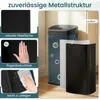 A collage of images showing the features of a trash can, including its structure, surface, and ease of cleaning. The main image shows a trash can with a layered diagram illustrating its construction. Podgląd zdjęcia produktu