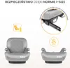 Collage of images showing a car seat and its features, including ISOFIX installation. Voir les images du produit
