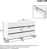 A diagram showing the dimensions of a white sideboard with black accents. Produktbild-Vorschau