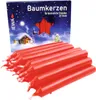 A box of red Christmas tree candles with a winter scene on the packaging, and a stack of red candles in front of it. Anteprima dell’immagine prodotto