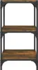 A three-tiered shelf unit with a rustic wood finish and dark metal frame, presented against a white background. Anteprima dell’immagine prodotto
