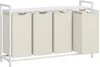 A white metal frame laundry sorter with four beige fabric bins and a top shelf. Náhled obrázku produktu