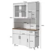 A detailed diagram of a white hutch-style cabinet with measurements shown in centimeters. Podgląd zdjęcia produktu