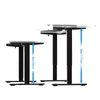 Two black adjustable standing desks are shown side-by-side against a white background, with arrows indicating minimum and maximum height. Produktbild-Vorschau