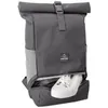 A gray rolltop backpack with a shoe compartment at the bottom, showing a white sneaker inside. Anteprima dell’immagine prodotto