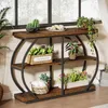 A console table with plants and decorative items displayed on it, placed near a window. Podgląd zdjęcia produktu