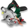A cordless circular saw is shown from a side angle against a white background. It has a green and black handle and a silver body. Red buttons and accents are visible. Orange lines indicate a laser guide feature. Produktbild-Vorschau
