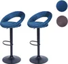 Two blue bar stools with black bases and footrests are shown against a white background. Two circular color swatches, one blue and one brown, are visible in the upper right corner. Anteprima dell’immagine prodotto