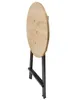 A round wooden table with black metal legs, shown from the side. Produktbild-Vorschau