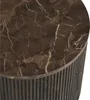 A close-up view of the top and side of a round table with a marble top and a fluted base. Voir les images du produit