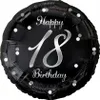 Balon foliowy Happy 18 Birthday, czarny srebrny nadruk, 46 Podgląd zdjęcia produktu 1
