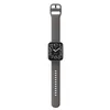 A smartwatch with a gray band and a black face displaying a clock. Podgląd zdjęcia produktu