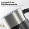 Close-up of the top part of a black and silver electric kettle, with text overlay describing its features. Produktbild-Vorschau