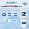 A marketing image showing a pet training mat remote and diagrams illustrating its intensity levels for different dog sizes. Produktbild-Vorschau