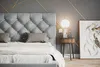 A bedroom scene with a bed, nightstand, and artwork. Produktbild-Vorschau