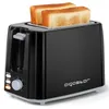 A black Aigostar toaster with two slices of toast in it, shown on a white background. Produktbild-Vorschau
