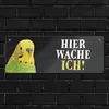 Metallschild mit Wellensittich grün Motiv und Spruch: Hier Produktbild-Vorschau 7