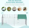 A wire cage for small animals with a green canopy, surrounded by images of various small animals. Náhľad obrázku produktu