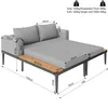A diagram showing the dimensions of a gray outdoor sofa with a wooden accent. Anteprima dell’immagine prodotto