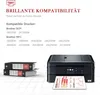 A marketing image showing printer compatibility information and a printer. Produktbild-Vorschau