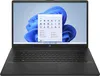 A black HP laptop is shown from the front, open with the screen displaying the Windows 11 start menu. Produktbild-Vorschau